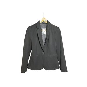 Express Black One Button Blazer Jacket Women Size 2 Pinstripe Lined Career